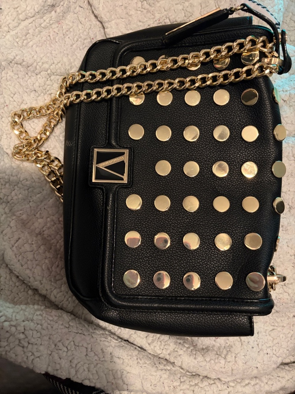Victoria's Secret Black Crossbody with Gold Studs and Chain